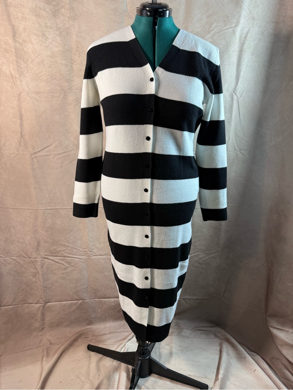 Black & White Striped Button-Up Cardigan